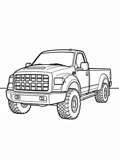 RAM 2500 coloring page showing a heavy-duty pickup truck with a crosshair grille and large tires PDF preview