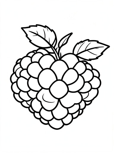 Raspberries coloring page showing a cluster of bumpy berries with pointed leaves PDF preview