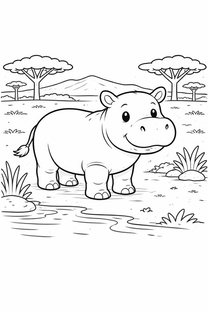 Hippo coloring sheet