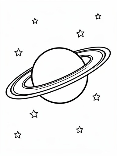 Saturn planet coloring page showing the ringed planet with stars scattered around it