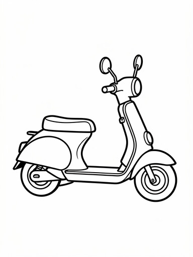 Scooter coloring page showing a step-through scooter with a flat floorboard and small wheels