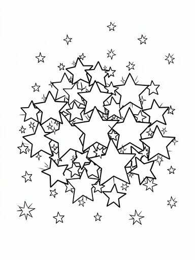 Dense cluster of many twinkling stars coloring page