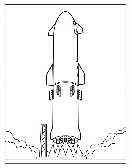 Starship rocket with a blunt nose and flap fins coloring page
