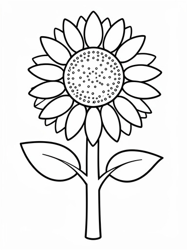 Single large sunflower with dotted seed center and oval petals coloring page