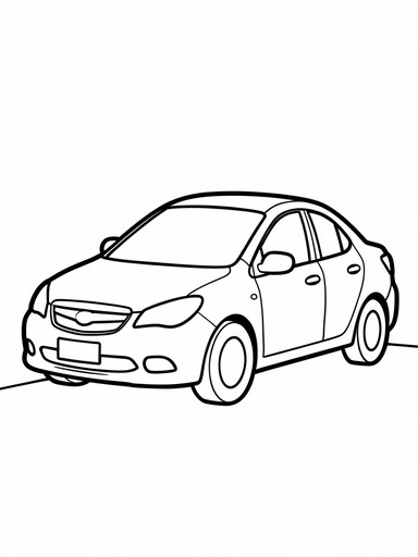 Toyota Corolla coloring page showing a compact sedan with a rounded front end and sloped trunk