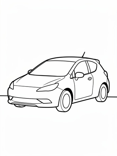 Toyota Prius coloring page showing a compact hybrid hatchback with an aerodynamic wedge-shaped body