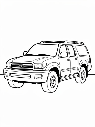 Toyota Sequoia coloring page showing a large full-size SUV with a bold horizontal-bar grille and tall stance