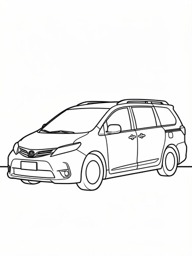 Toyota Sienna coloring page showing a minivan with a sliding door track line along the body