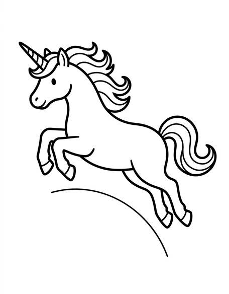 Unicorn leaping through the air with mane flowing coloring page