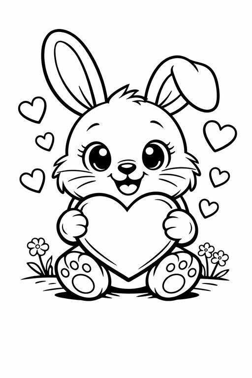 Valentine's Day bunny holding a heart coloring page