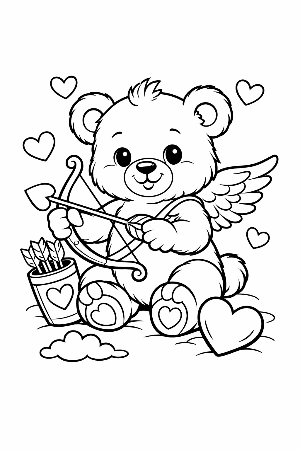 Valentine's Day teddy bear Cupid coloring page