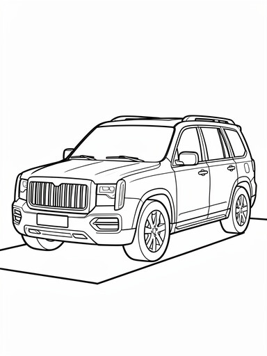 Volvo XC90 coloring page showing a three-row luxury SUV with an upright grille and roof rails