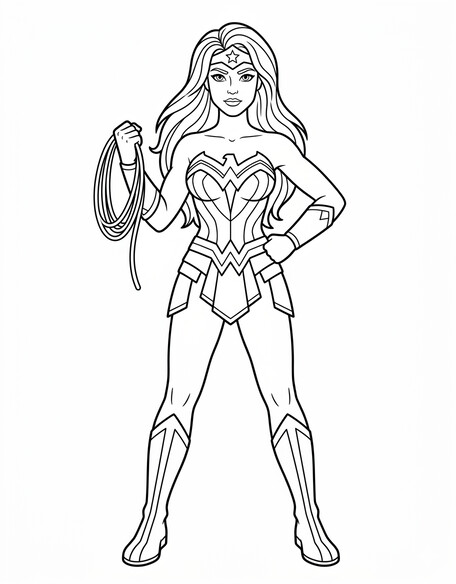 Wonder Woman in heroic standing pose with lasso and tiara PDF preview