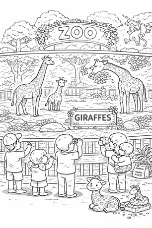 Giraffes in the zoo coloring page