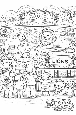 Lions in the zoo coloring page